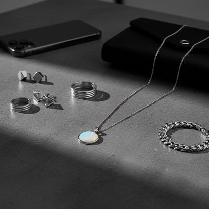 SAYA Opalite Statement Pendant Necklace Silver
