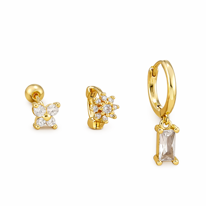 ETERNAL BLOOM Cubic Zirconia Trio Earrings Set Gold