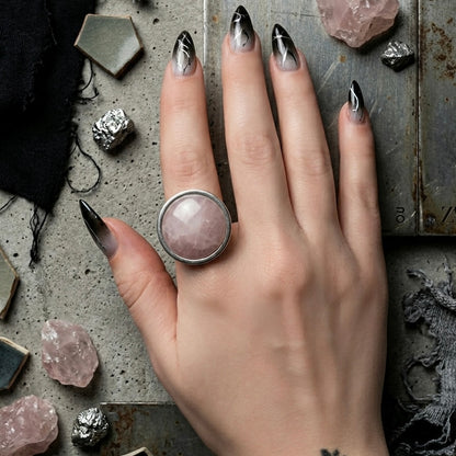 AYA Rose Quartz Statement Ring Silver
