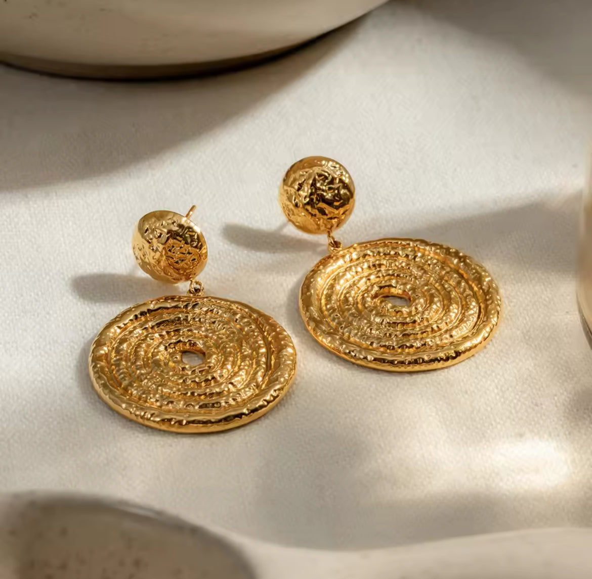 RATTAN Round Stud Statement Earrings Gold