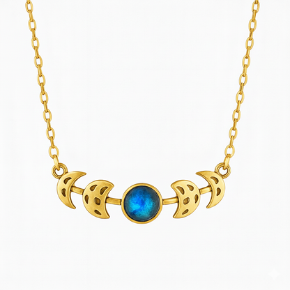 PHASES DE LA LUNE Collier en labradorite bleue et or