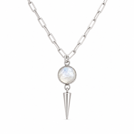 KORA Moonstone Spike Charm Necklace Silver