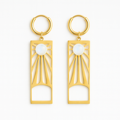 SUNRISE Moonstone Dangle Charm Earrings Gold