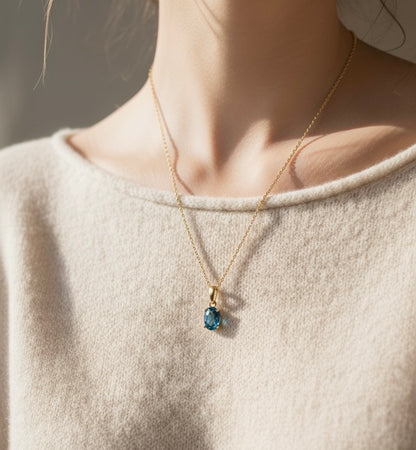 AZURA Blue Topaz Necklace Gold 925 Silver