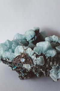 Moon Moth Pendant Necklace - 4 Gemstones - Silver