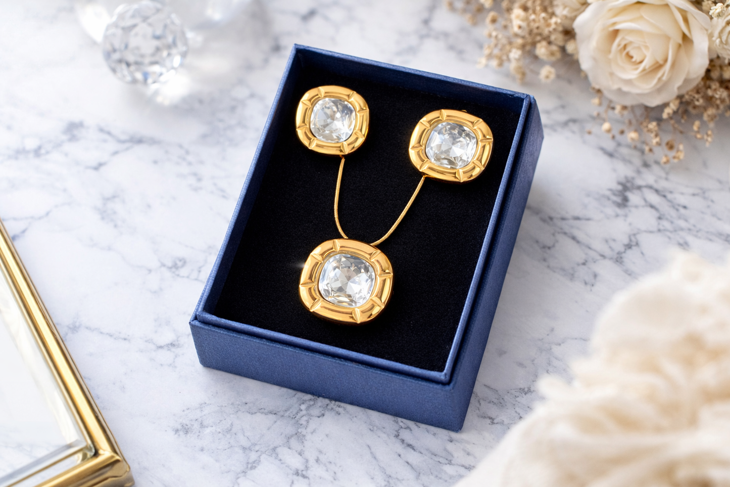 AURUM Cubic Zirconia Necklace and Earring Jewellery Set Gold