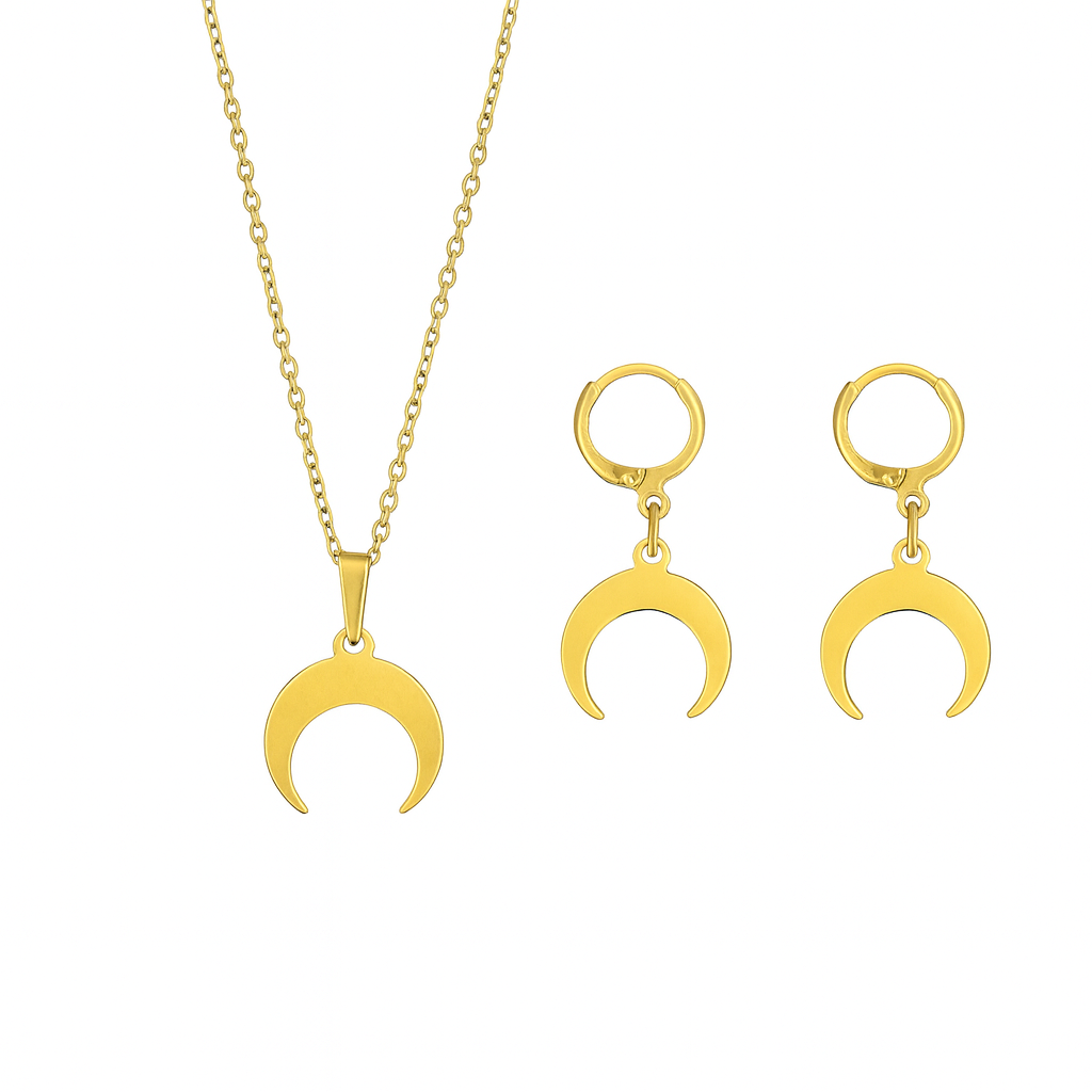 LUNARA Crescent moon Necklace and Earrings Jewelry Set Gold