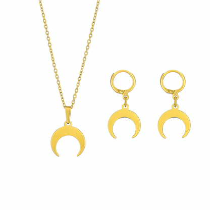 LUNARA Crescent moon Necklace and Earrings Jewelry Set Gold