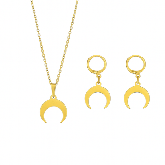 LUNARA Crescent moon Necklace and Earrings Jewelry Set Gold