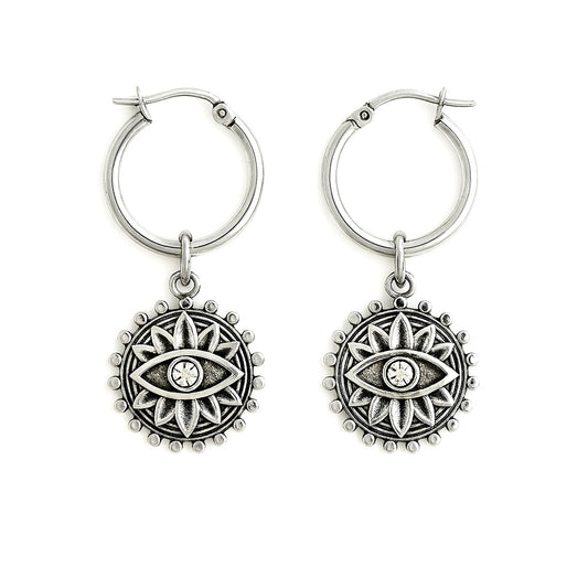 Boucles d'oreilles créoles NAZAR en argent avec breloque œil