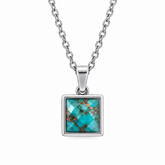 VARG Turquoise with Copper Square Necklace Silver