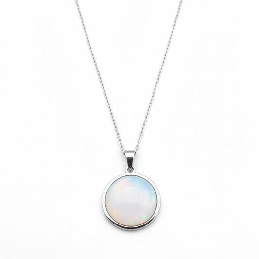 SAYA Opalite Statement Pendant Necklace Silver