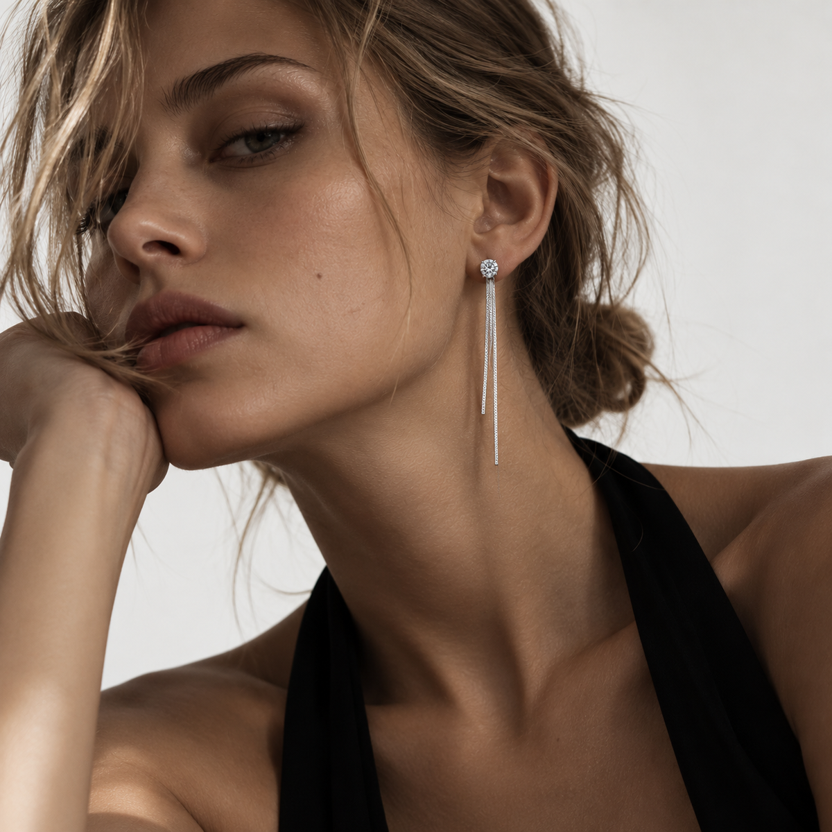 SERAPHINA Cubic Zirconia Thread Earrings Silver