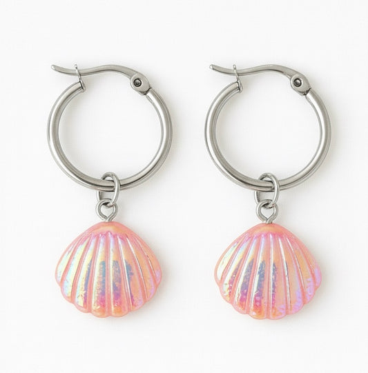 Seashell Aura Earrings  Pink / Silver