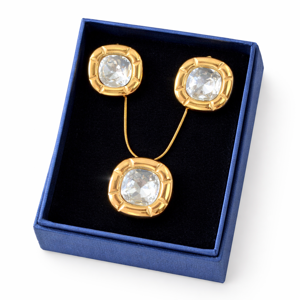 AURUM Cubic Zirconia Necklace and Earring Jewellery Set Gold