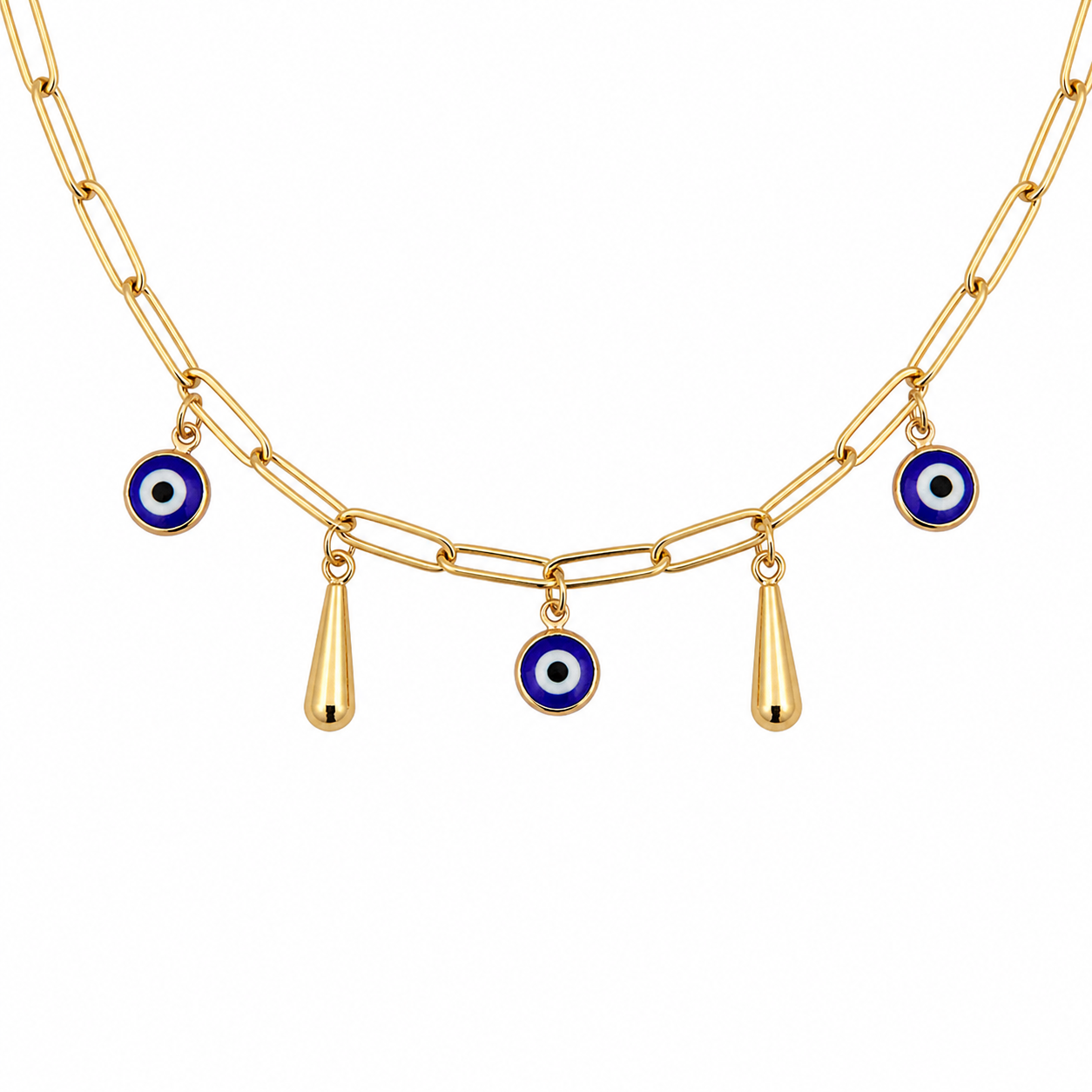 NAZARRA Evil Eye Protection Paperclip Chain Necklace Gold