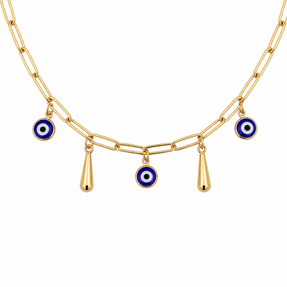 NAZARRA Evil Eye Protection Paperclip Chain Necklace Gold