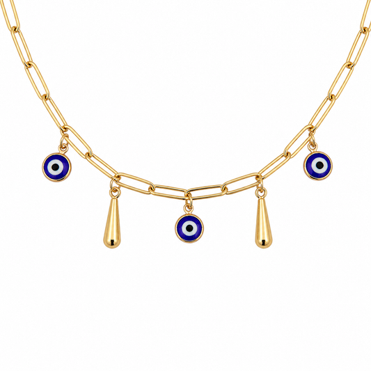 NAZARRA Evil Eye Protection Paperclip Chain Necklace Gold