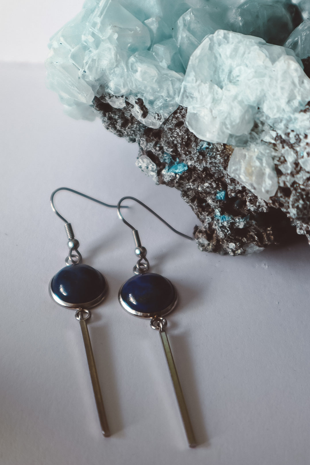 Kala - Lapis Lazuli Charm Dangling Earrings - Silver