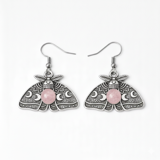 MOON MOTH Rose Quartz Earrings Silver