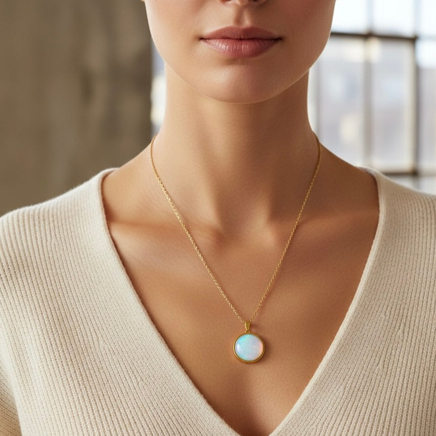 SAYA Opalite Statement Pendant Necklace Gold