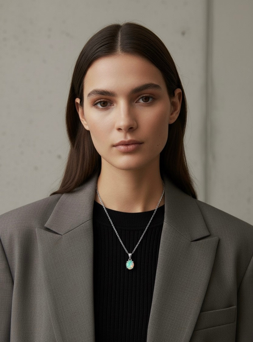 Collier délicat AURAE en opale éthiopienne et argent 925