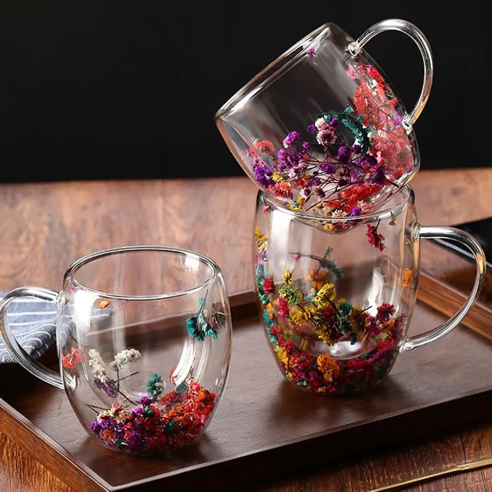 Dried Flower Clear Glass Mug