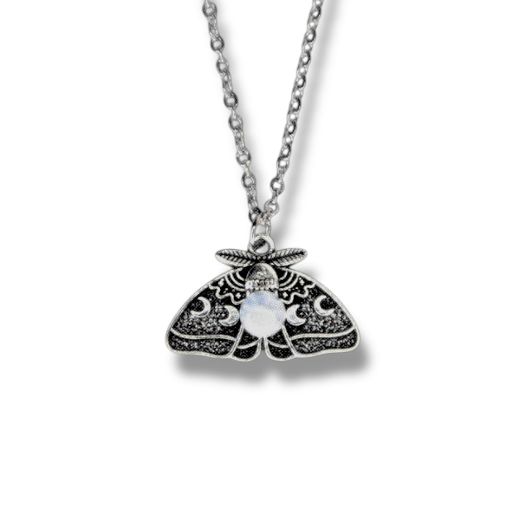 Moon Moth Pendant Necklace - 4 Gemstones Silver