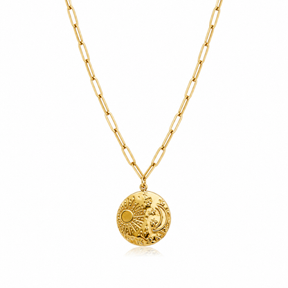 MYSTARA Sun and Moon Coin Pendant Necklace Gold