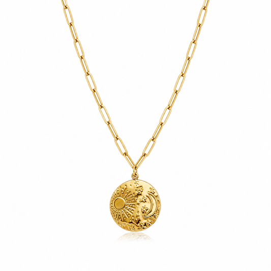 MYSTARA Sun and Moon Coin Pendant Necklace Gold