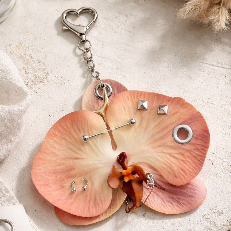 ORCHIDIA Dark Peach Orchid Flower Keychain Bag Charm