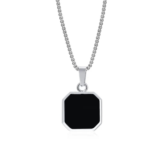 Enamel Pendant Chain Necklace - Silver