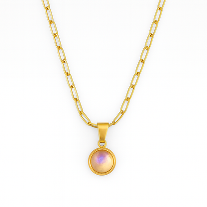 NOELLE Rainbow Moonstone Dainty Paperclip Necklace Gold
