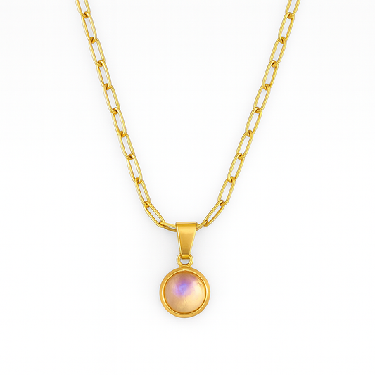 NOELLE Rainbow Moonstone Dainty Paperclip Necklace Gold