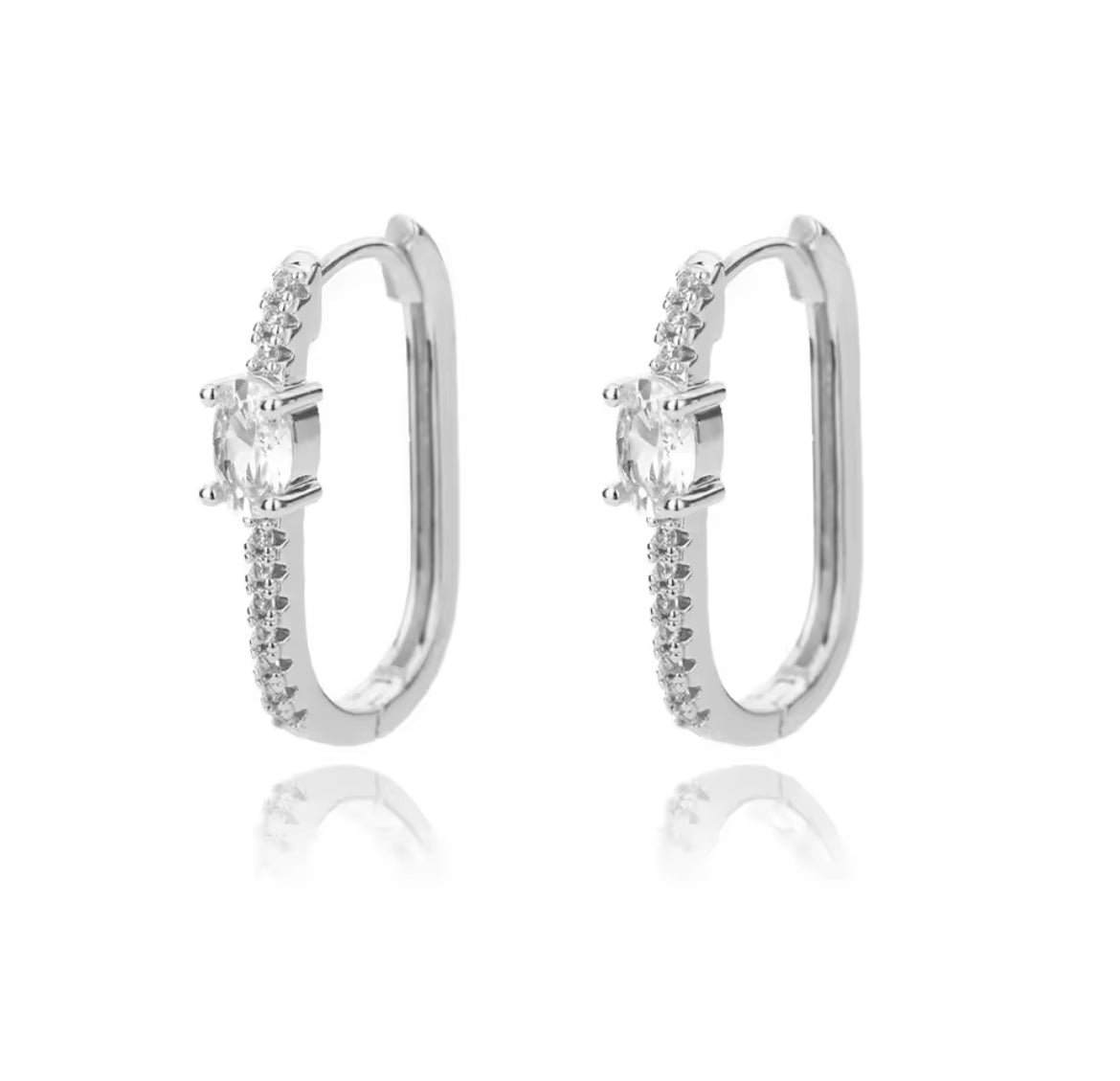 CLARA Zircon Rectangle Earrings Silver