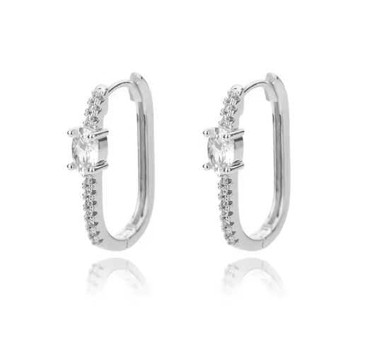 CLARA Zircon Rectangle Earrings Silver