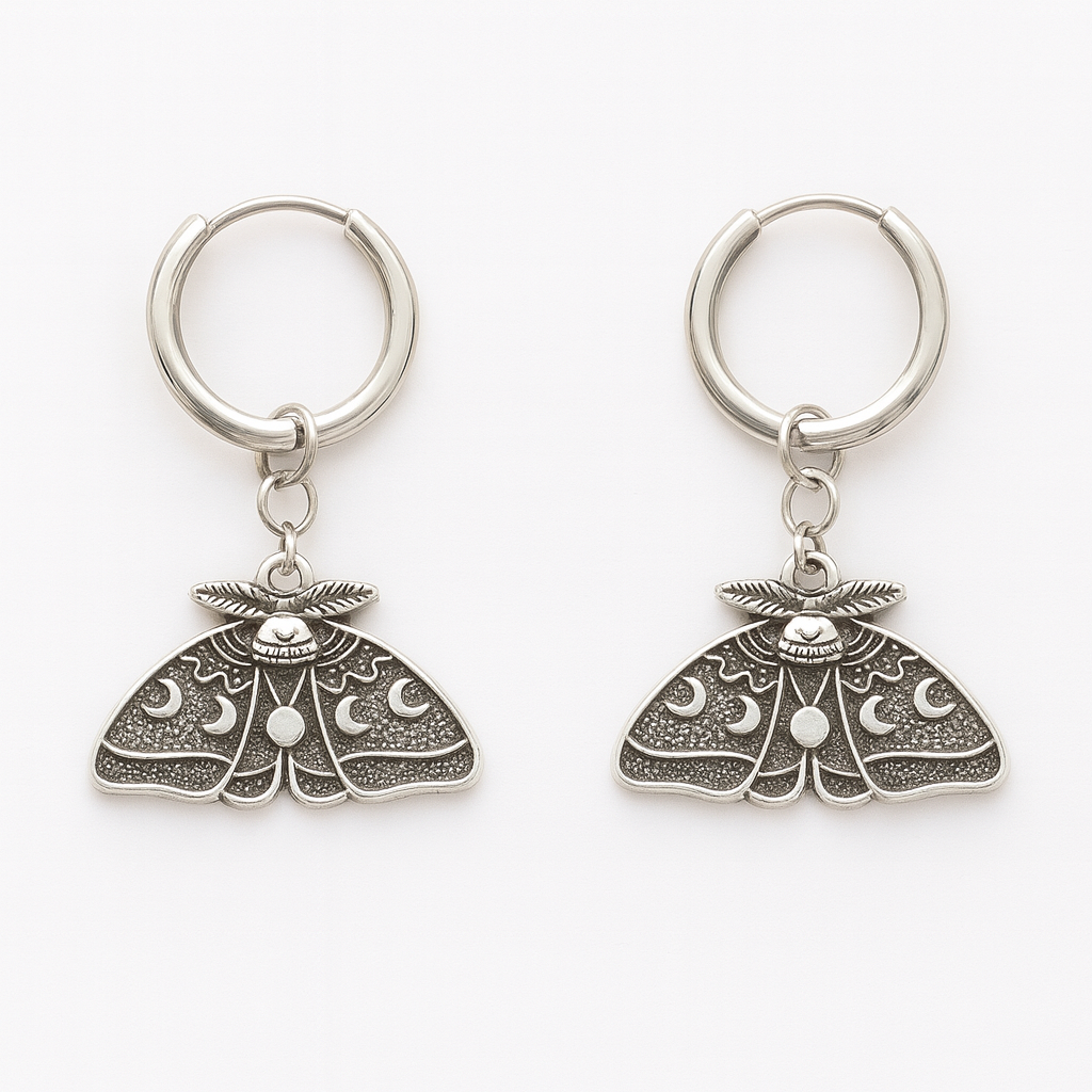 MOON MOTH Dangle Charm Huggies Earrings