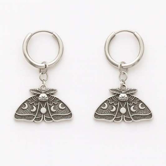 MOON MOTH Dangle Charm Huggies Earrings