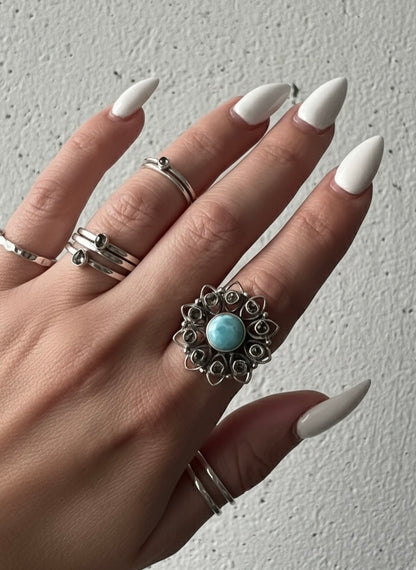 Bague DOMINICA Larimar et Diamant Herkimer Argent