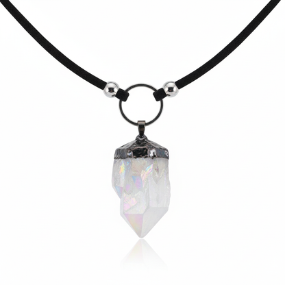 ANGEL Rainbow Angel Aura Quartz Silver O Ring Choker