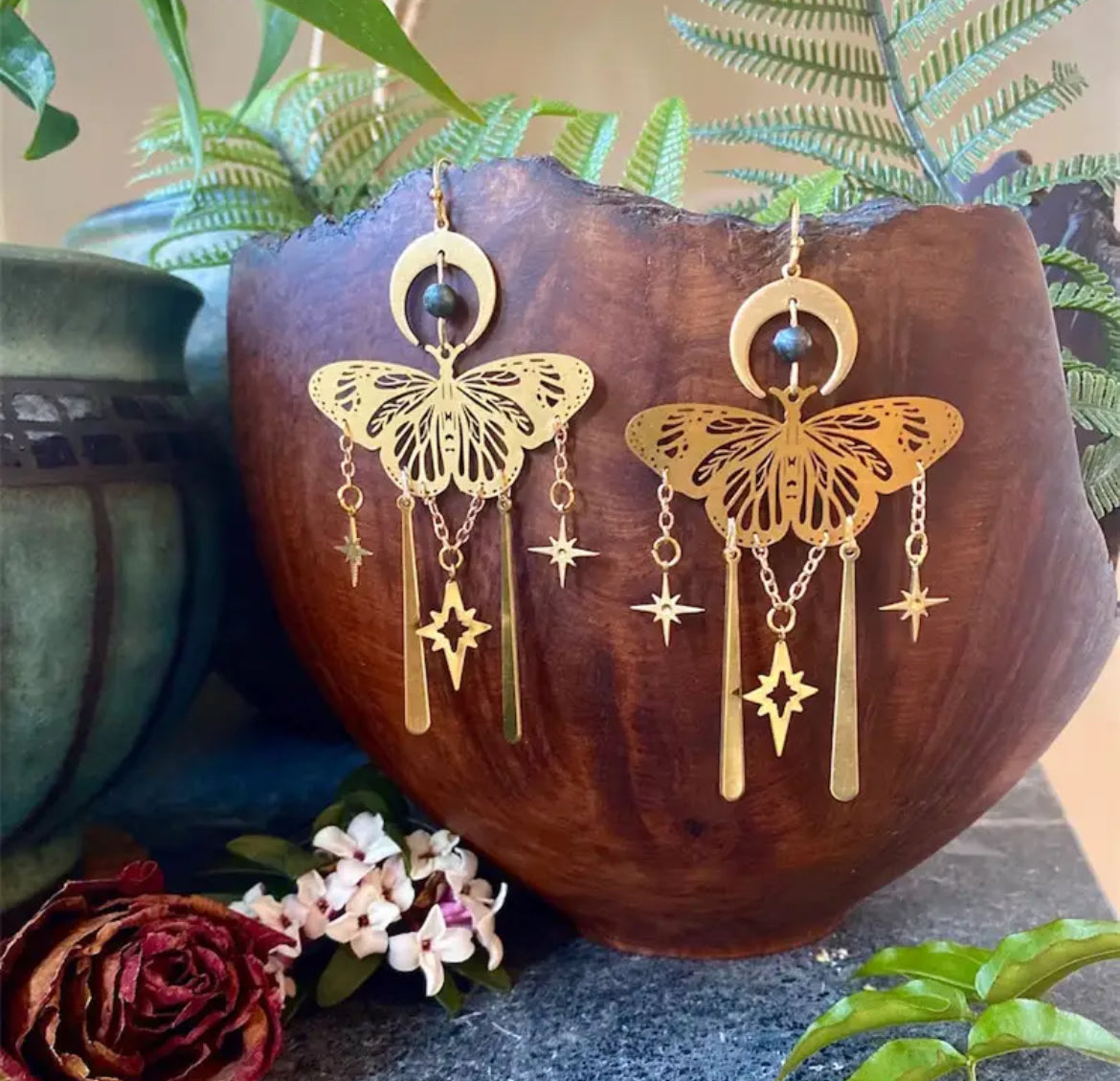 FAERIE Butterfly Moon Earrings Brass
