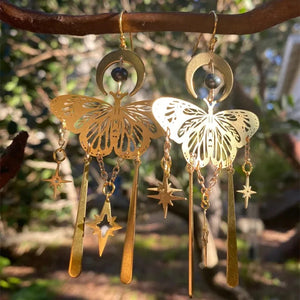 FAERIE Butterfly Moon Earrings Brass