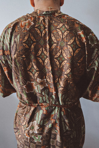 Brown Gold Silk Kimono and Shorts Set Mens - Earth Nomad