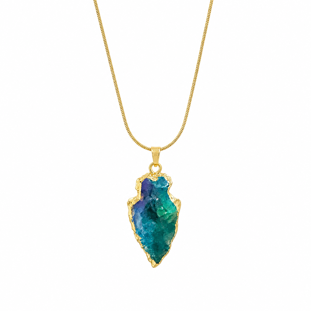 AURIC Aqua Aura Quartz Arrowhead Necklace Gold