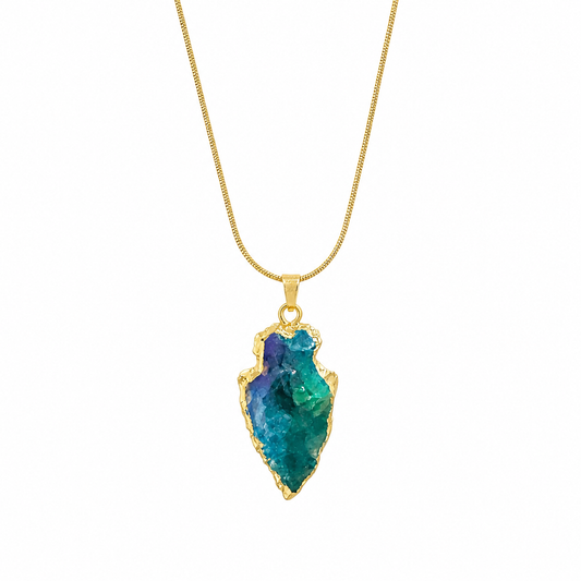 AURIC Aqua Aura Quartz Arrowhead Necklace Gold