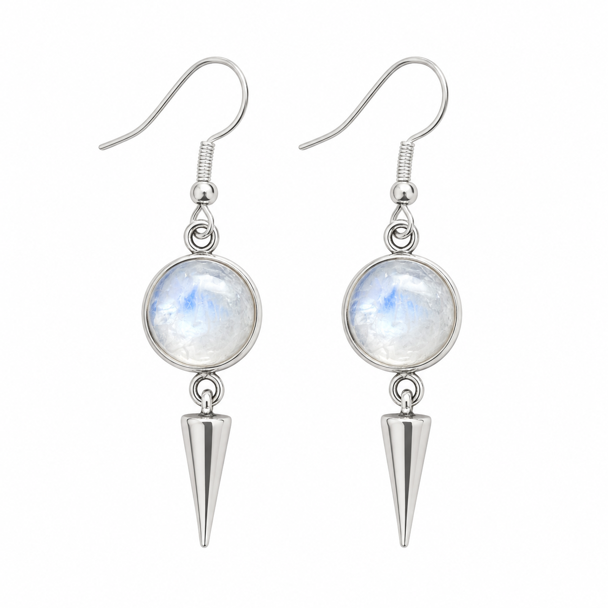 KORA Rainbow Moonstone Spike Earrings Silver