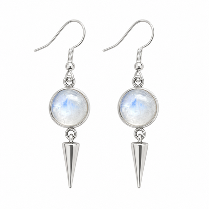 KORA Rainbow Moonstone Spike Earrings Silver