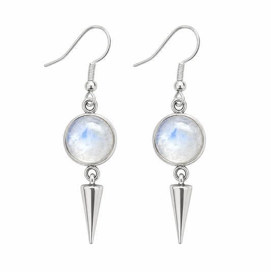 KORA Rainbow Moonstone Spike Earrings Silver