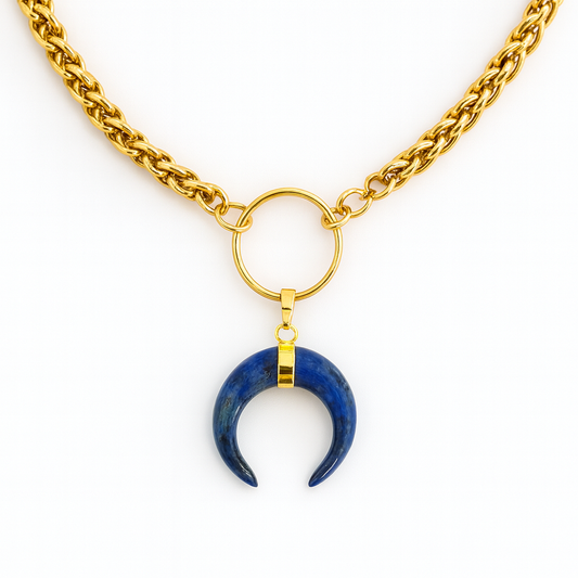 Lapislazuli-Horn-O-Ring-Halsband