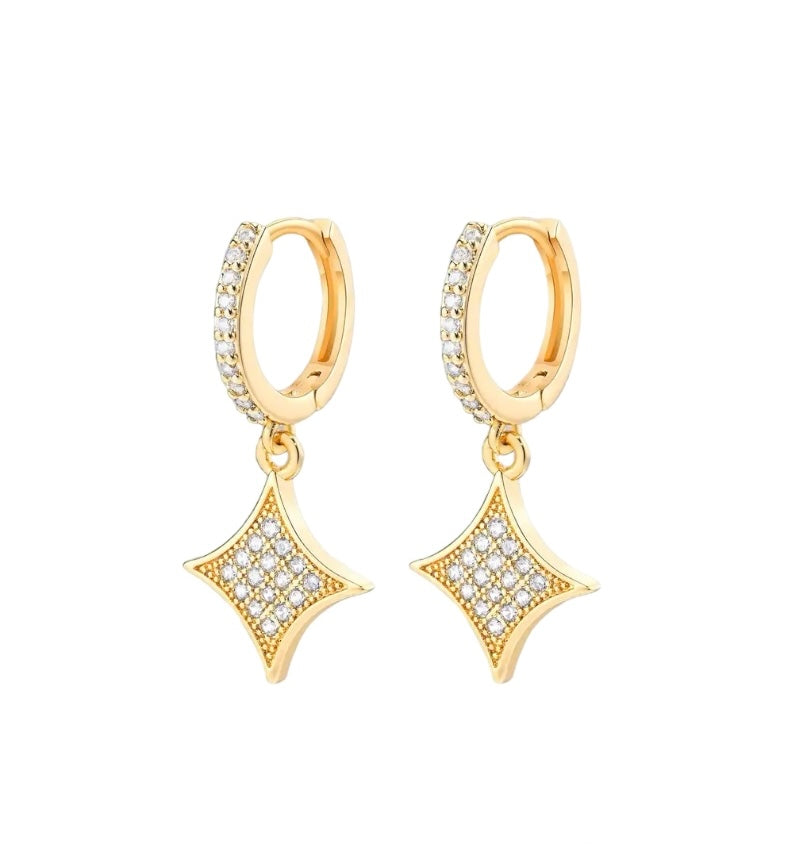 NITELITE Zircon Star Charm Hoop Earrings - Gold
